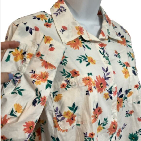 Croft & Barrow PXL Floral Lng Sleeve Multicolr Butn-Down collared Blouse w/pockt - Picture 5 of 13